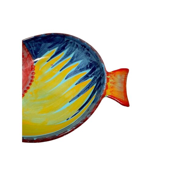 Italica ARS Hand Painted Fish Shaped 9” Bowl Made In Italy - Picture 3 of 8
